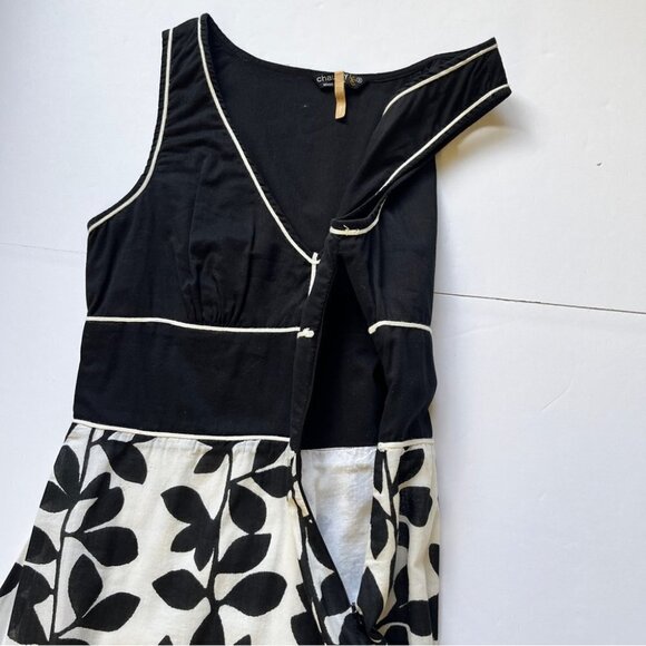 Chaudry KC Midi Dress Cream Black Floral 100% Cotton V Neck Lined Y2K 90s Sz  S - Picture 12 of 16